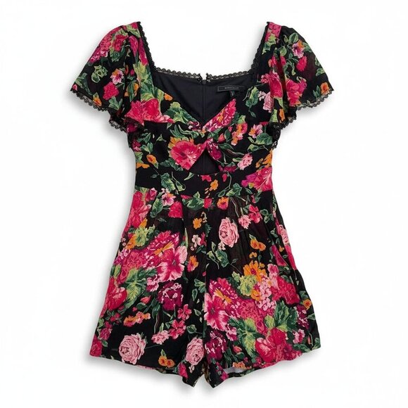 BCBGMaxAzria Pants - Revolve BCBGMAXAZRIA Twist Front Romper Floral Silk SZ XXS